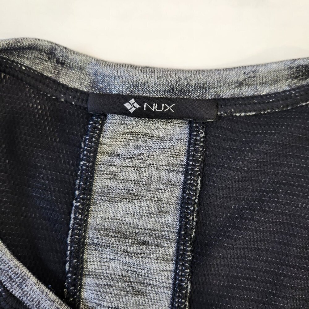 Nux Long‎ Sleeve Workout Top M Black Silver Colorblock Crew Neck Activewear - Picture 5 of 9